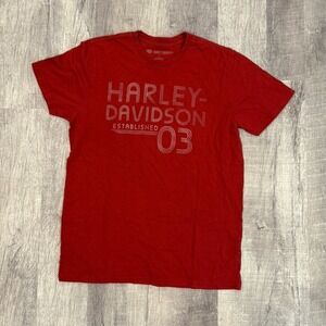 Harley Davidson Mens Red Graphic T Shirt Established 03 Logo Short Sleeve Biker